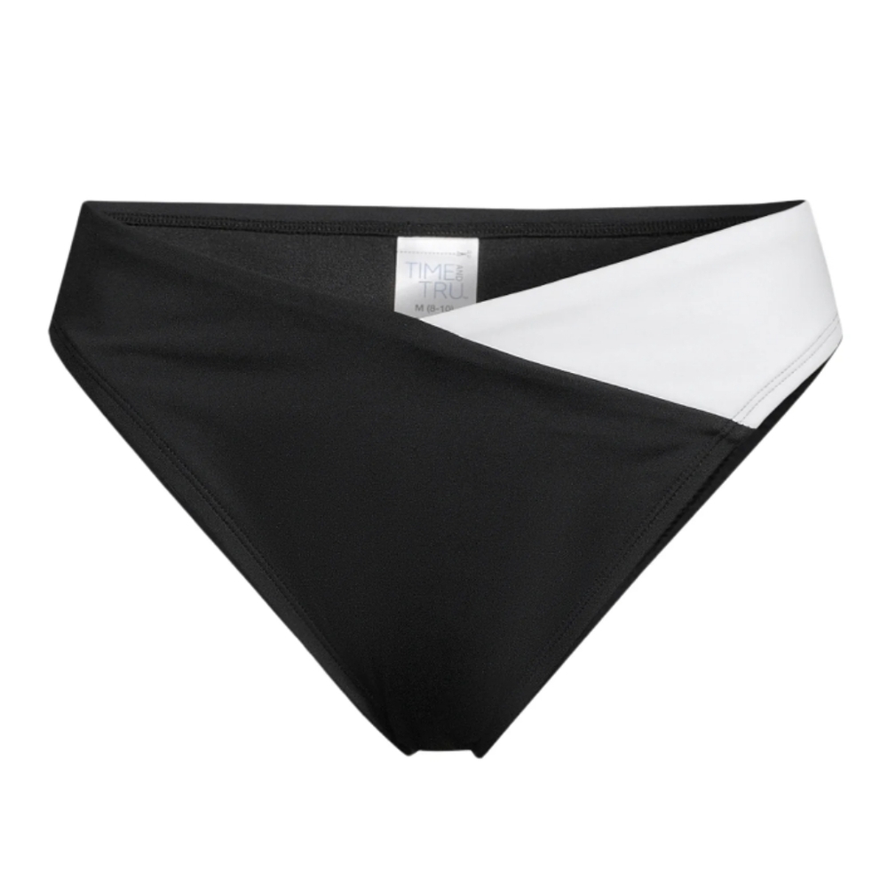 Time & Tru NWT Womens L Large 12 14 Black White Bikini Bottoms High Leg Mid Rise